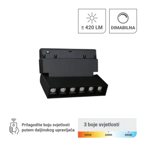 LED magnetna svetilka Green Tech 6W, 3CCT, IP20, OSRAM LED, črna barva