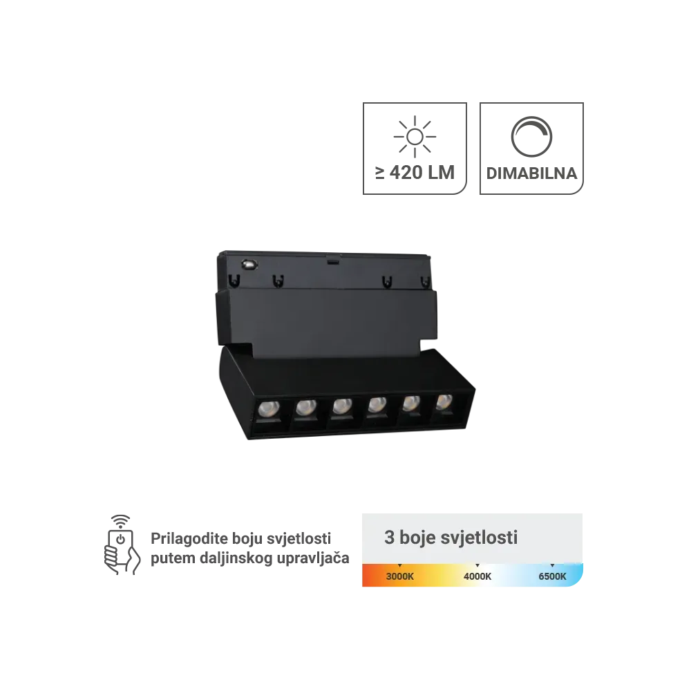 LED magnetna svetilka Green Tech 6W, 3CCT, IP20, OSRAM LED, črna barva