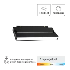 LED magnetna svetilka Green Tech 12W, 3CCT, IP20, OSRAM LED, črna barva