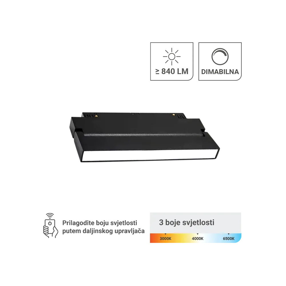 LED magnetna svetilka Green Tech 12W, 3CCT, IP20, OSRAM LED, črna barva
