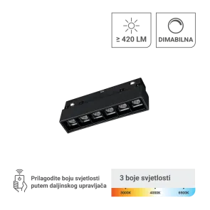 LED magnetna svetilka Green Tech 6W, 3CCT, IP20, OSRAM LED, črna barva