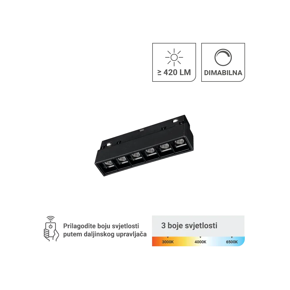 LED Magnetic Lamp Green Tech 6W, 3CCT, IP20, OSRAM LED, black color