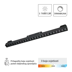 LED magnetna svetilka Green Tech 24W, 3CCT, IP20, OSRAM LED, črna barva