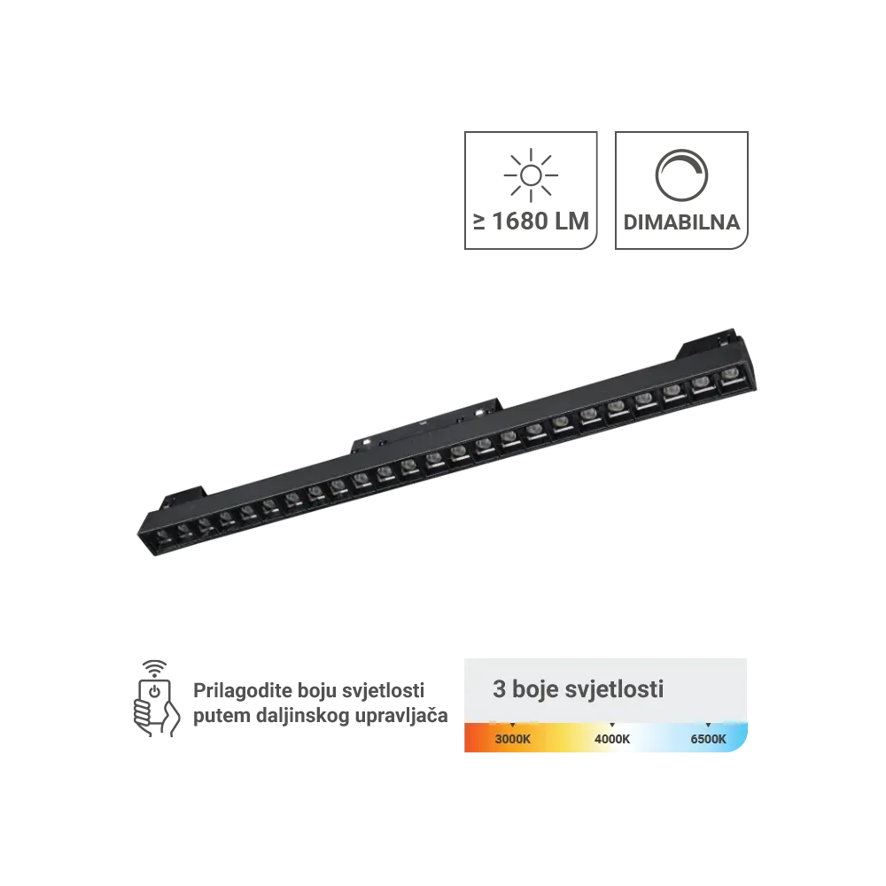 LED magnetna svetilka Green Tech 24W, 3CCT, IP20, OSRAM LED, črna barva