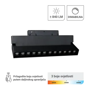 LED magnetna svetilka Green Tech 12W, 3CCT, IP20, OSRAM LED, črna barva