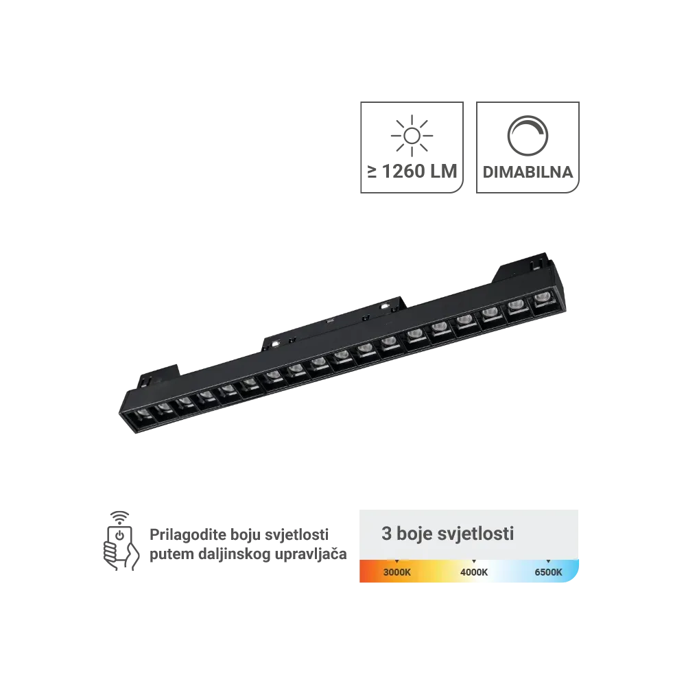 LED magnetna svetilka Green Tech 18W, 3CCT, IP20, OSRAM LED, črna barva