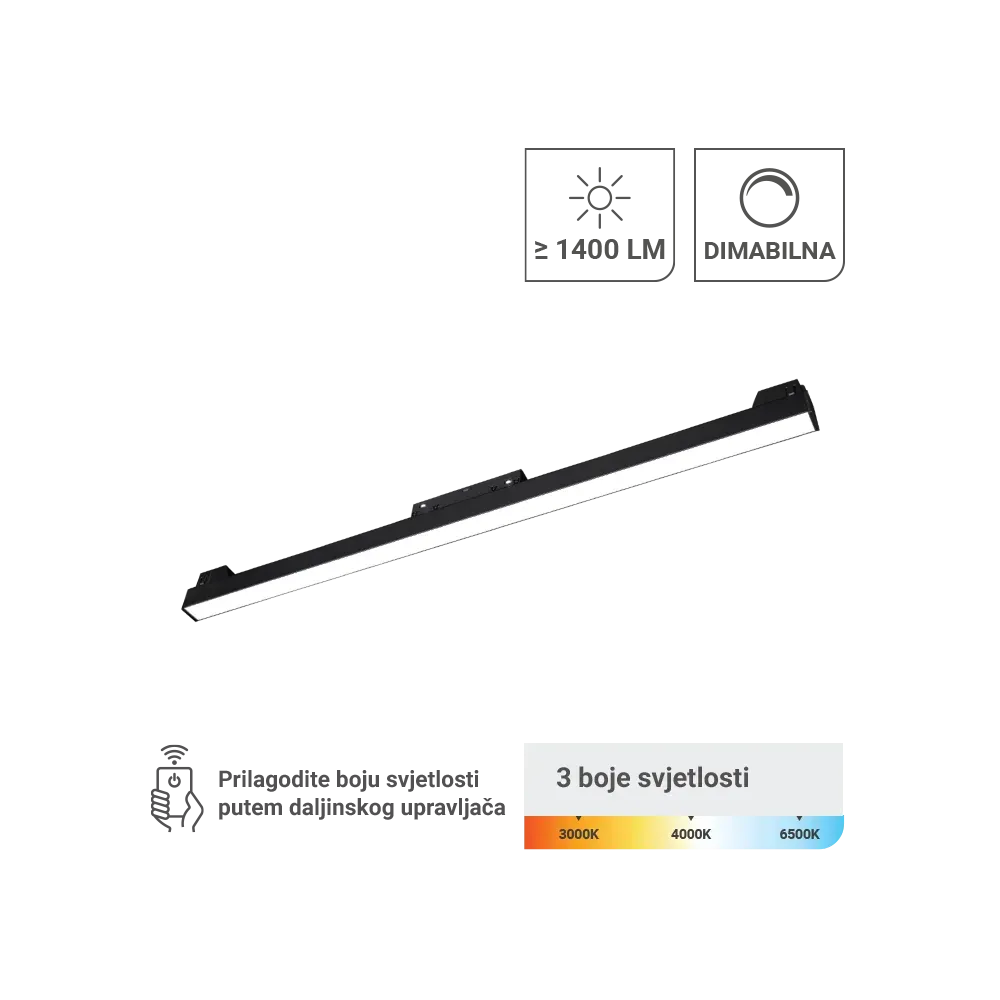 LED Magnetic Lamp Green Tech 20W, 3CCT, IP20, OSRAM LED, Black Color
