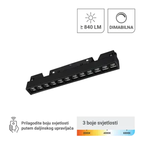 LED magnetna svetilka Green Tech 12W, 3CCT, IP20, OSRAM LED, črna barva