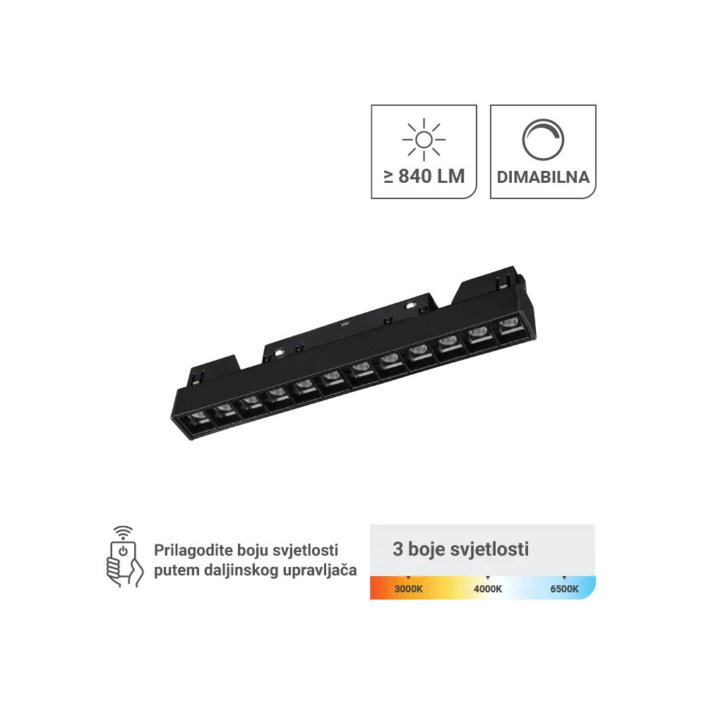 LED Magnetic Lamp Green Tech 12W, 3CCT, IP20, OSRAM LED, black color