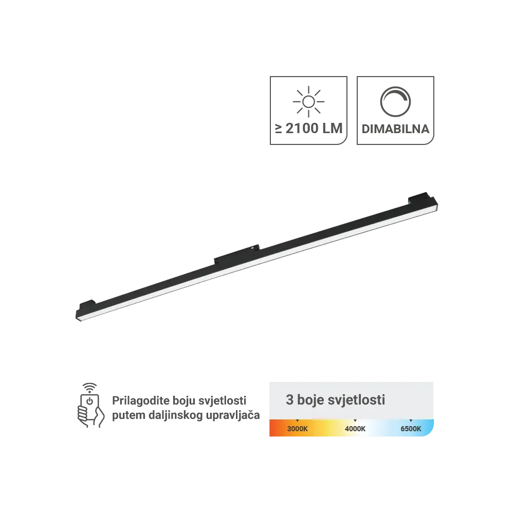 LED magnetna svetilka Green Tech 30W, 3CCT, IP20, OSRAM LED, črna barva