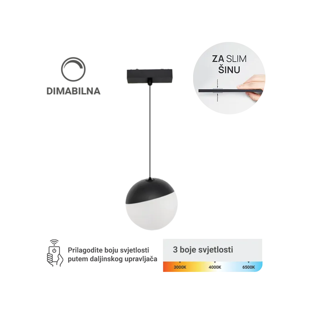 LED magnetna svetilka Green Tech, 6W, 3CCT, LED Osram, zatemnilna za ozko tirnico