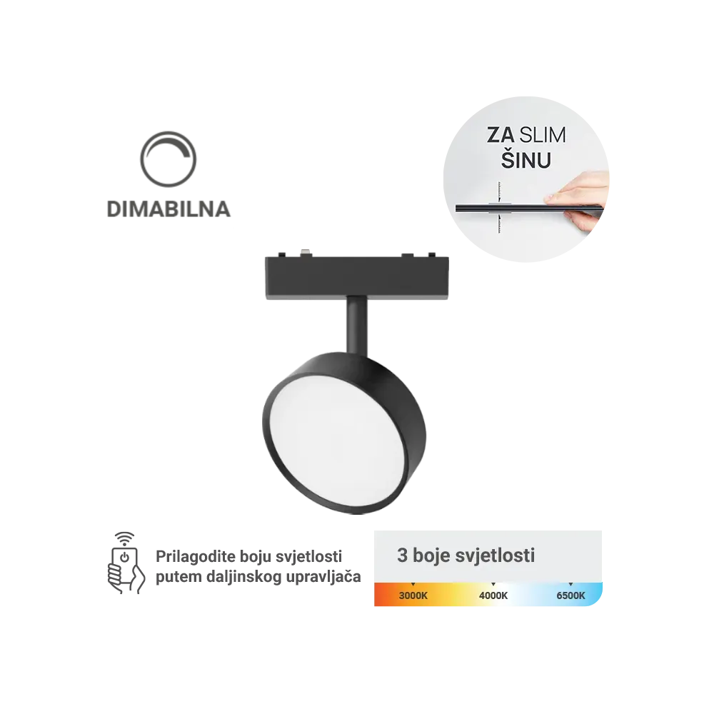 LED magnetna svetilka Green Tech, 9W, 3CCT, LED Osram, zatemnilna za ozko tirnico