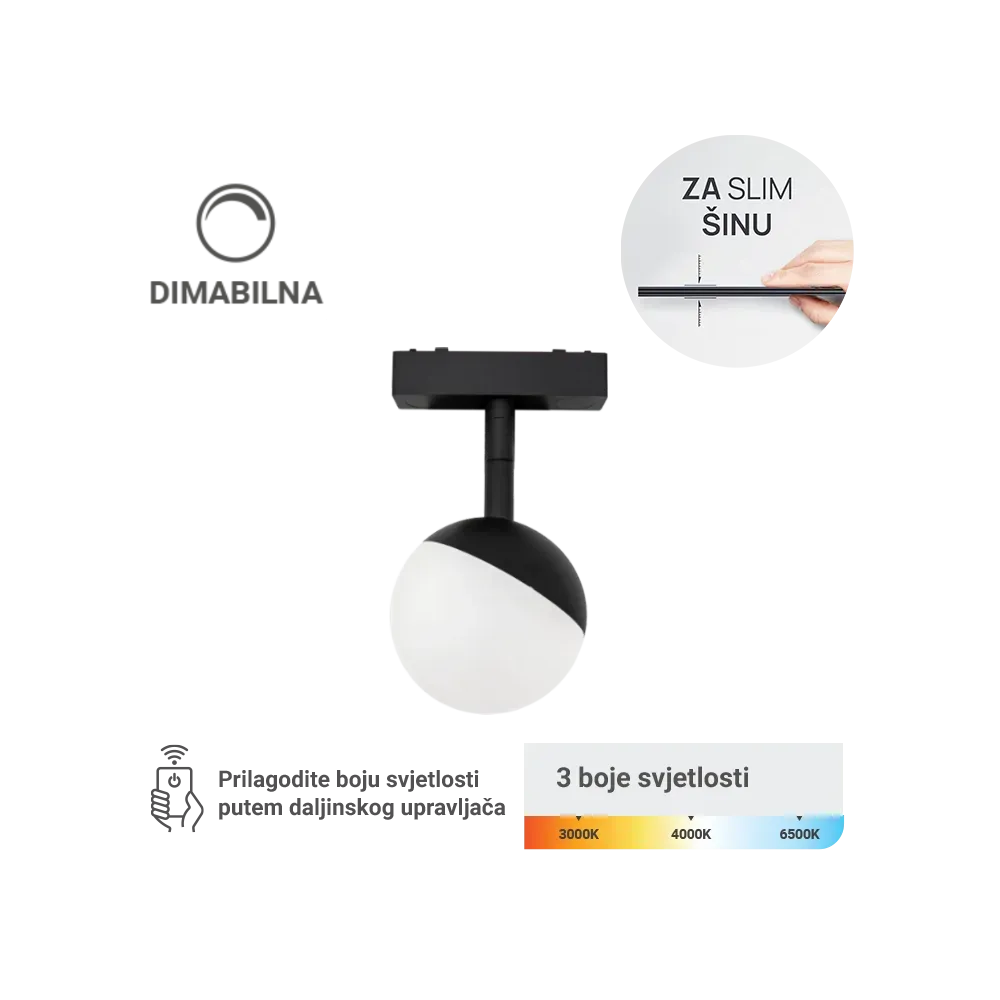 LED magnetna svetilka Green Tech, 6W, 3CCT, LED Osram, zatemnilna za ozko tirnico