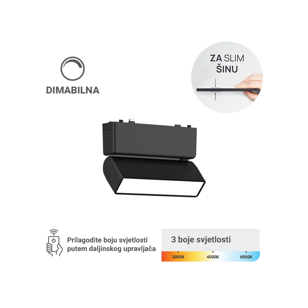 LED Magnetic Lamp Green Tech, 6W, 3CCT, LED Osram, Dimmable for Slim Track