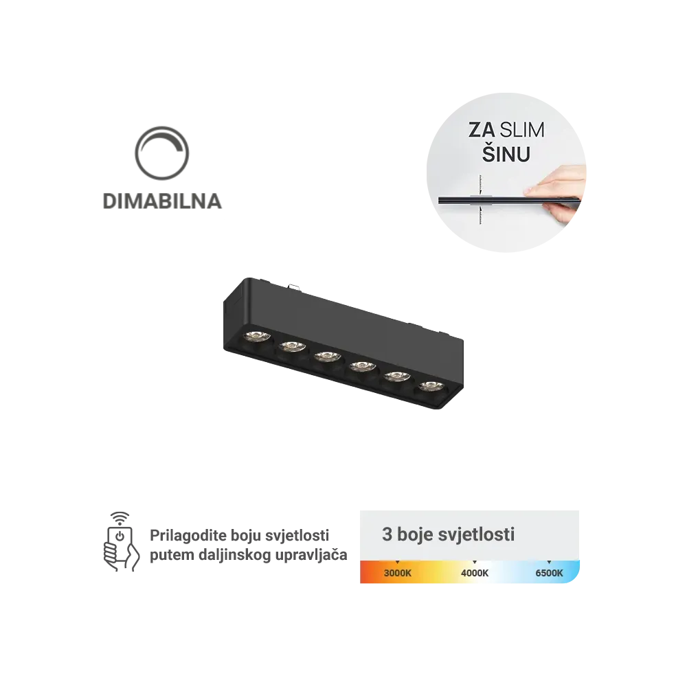 LED Magnetic Lamp Green Tech, 6W, 3CCT, LED Osram, Dimmable for Slim Track