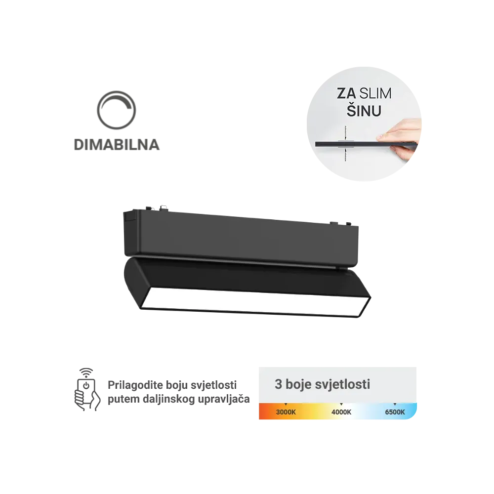 LED Magnetic Lamp Green Tech, 12W, 3CCT, LED Osram, Dimmable for Slim Track