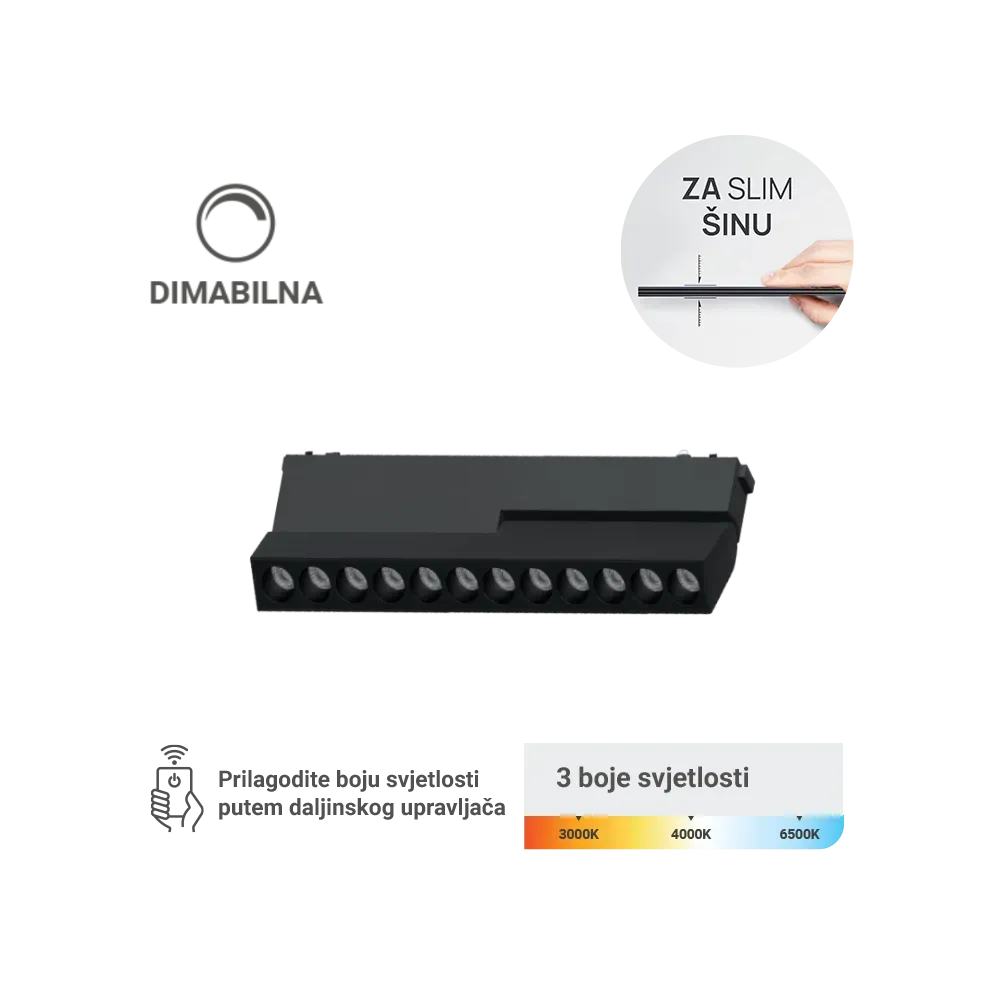 LED magnetna svetilka Green Tech, 12W, 3CCT, LED Osram, Zatemnilna za slim tirnico