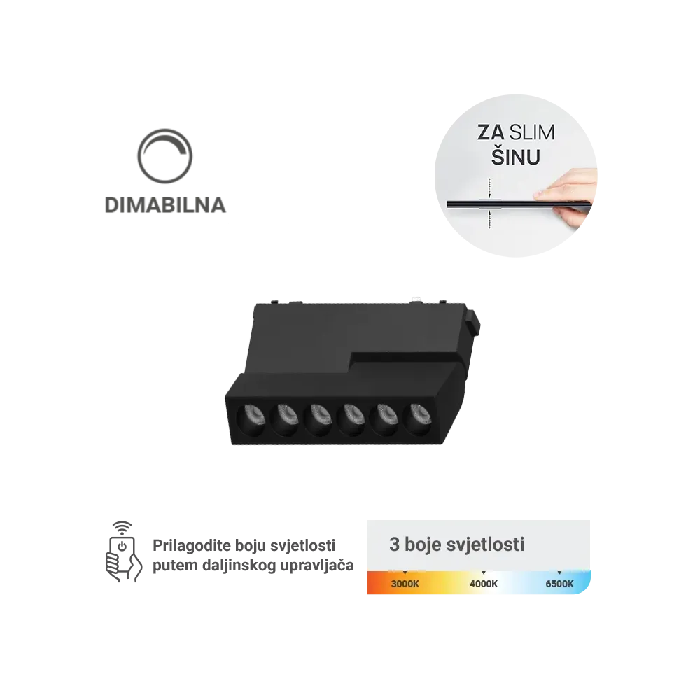 LED magnetna svetilka Green Tech, 6W, 3CCT, LED Osram, zatemnilna za slim tirnico