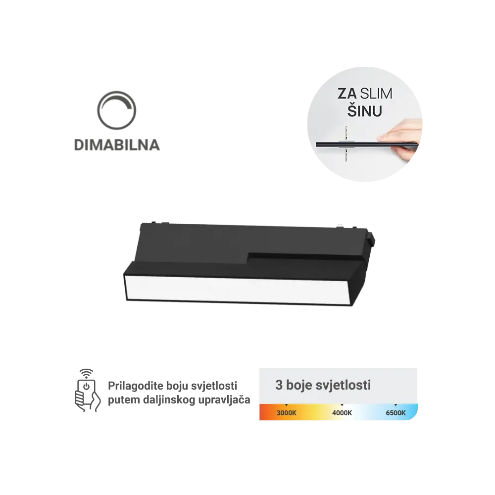 LED Magnetic Lamp Green Tech, 12W, 3CCT, LED Osram, Dimmable for Slim Track