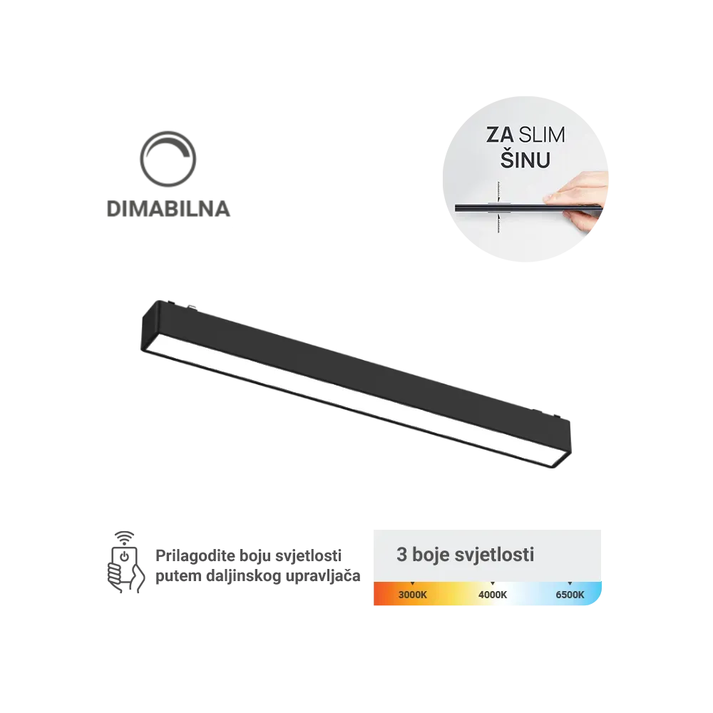 LED magnetna svetilka Green Tech, 18W, 3CCT, LED Osram, zatemnilna za slim tirnico