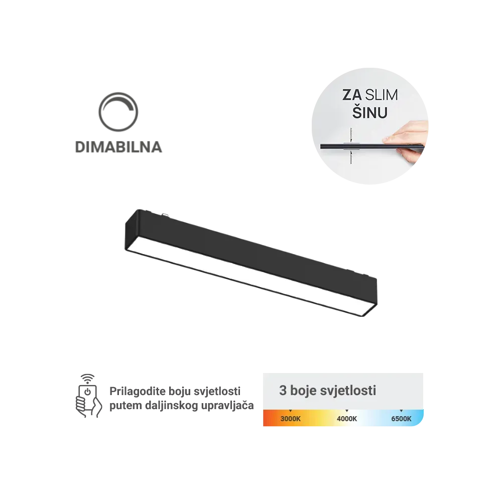 LED magnetna svetilka Green Tech, 12W, 3CCT, LED Osram, zatemnilna za slim tirnico
