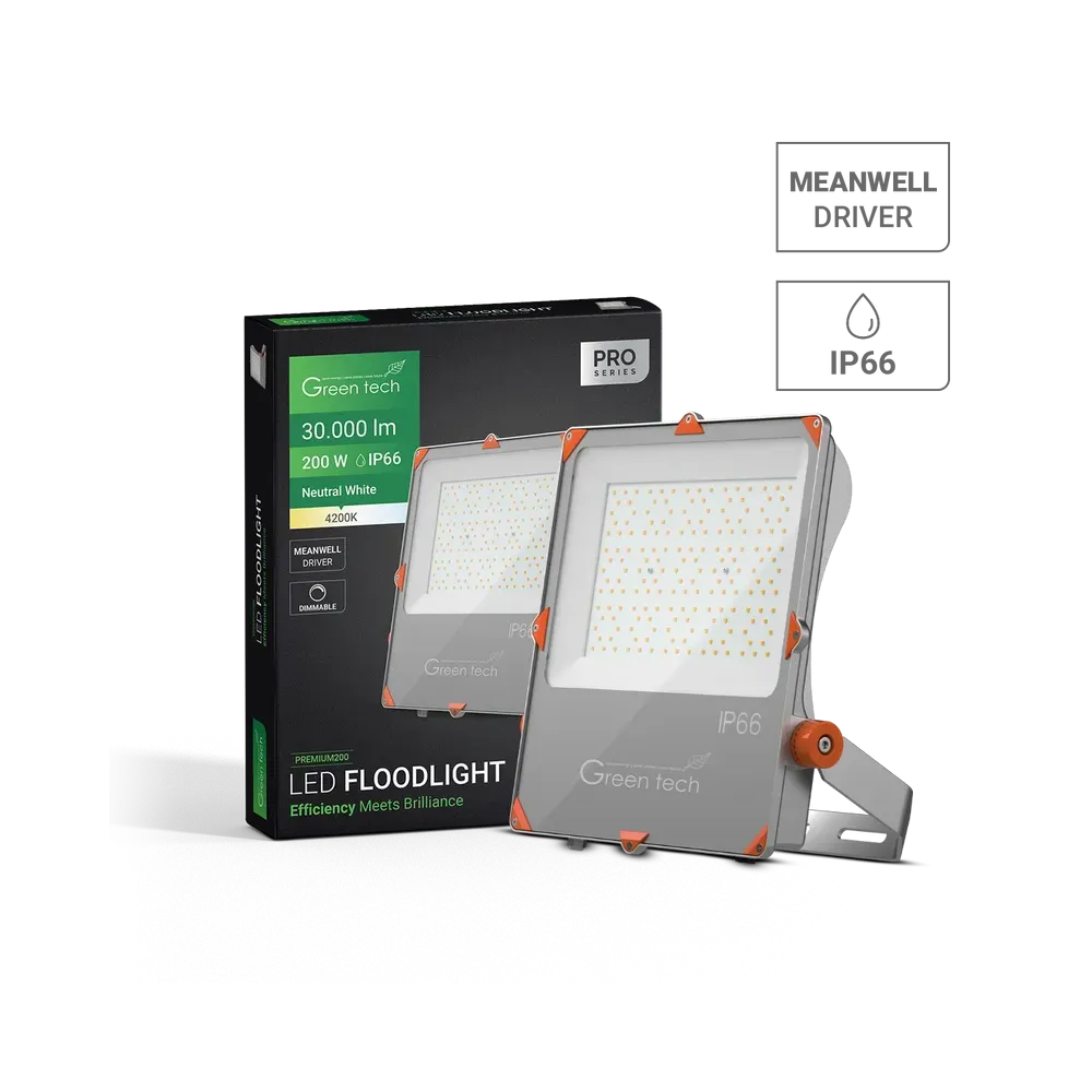 Premium LED reflektor Green Tech, 200W, 150LM/W 4200K, IP66 Meanwell XLG