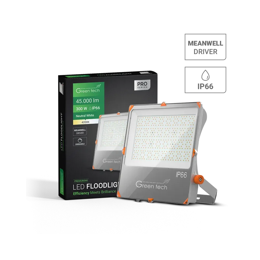 Premium LED reflektor Green Tech, 300W, 150LM/W 4200K, IP66 Meanwell XLG