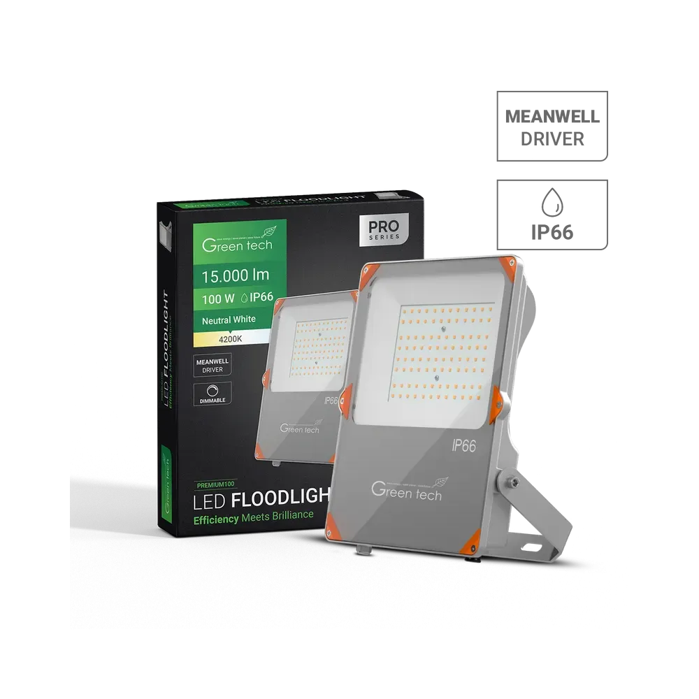 Premium LED reflektor Green Tech, 100W, 150LM/W 4200K, IP66 Meanwell XLG