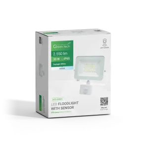 LED reflektor s senzorjem Green Tech 2550 lm, 30W, 6500K, IP65, bel