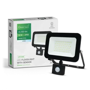 LED reflektor s senzorjem Green Tech 4250 lm, 50W, 6500K, IP65, črn