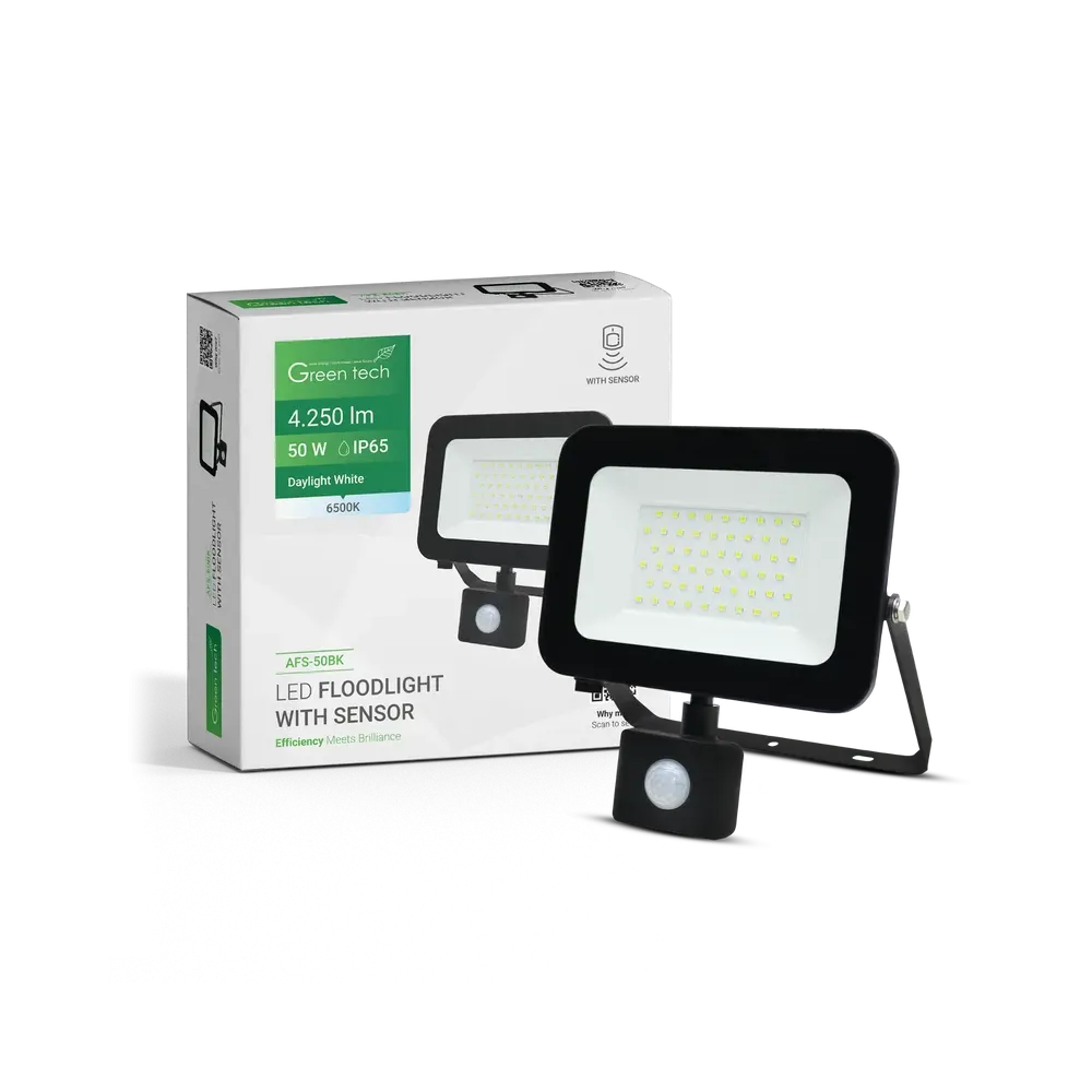 LED Floodlight with Sensor Green Tech 4250 lm, 50W, 6500K, IP65, Black