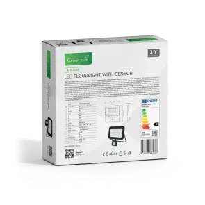 LED Floodlight with Sensor Green Tech 4250 lm, 50W, 6500K, IP65, Black
