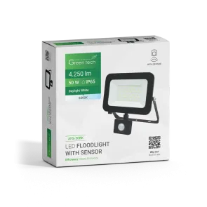 LED Floodlight with Sensor Green Tech 4250 lm, 50W, 6500K, IP65, Black