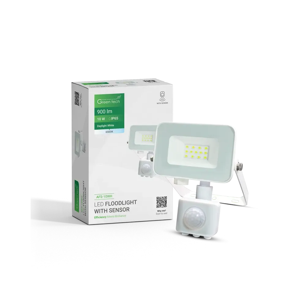 LED Floodlight with Sensor Green Tech 900 lm, 10W, 6500K, IP65, White
