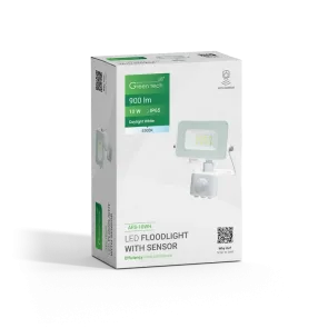LED Floodlight with Sensor Green Tech 900 lm, 10W, 6500K, IP65, White