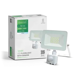 LED reflektor s senzorjem Green Tech 1700 lm, 20W, 6500K, IP65, bel