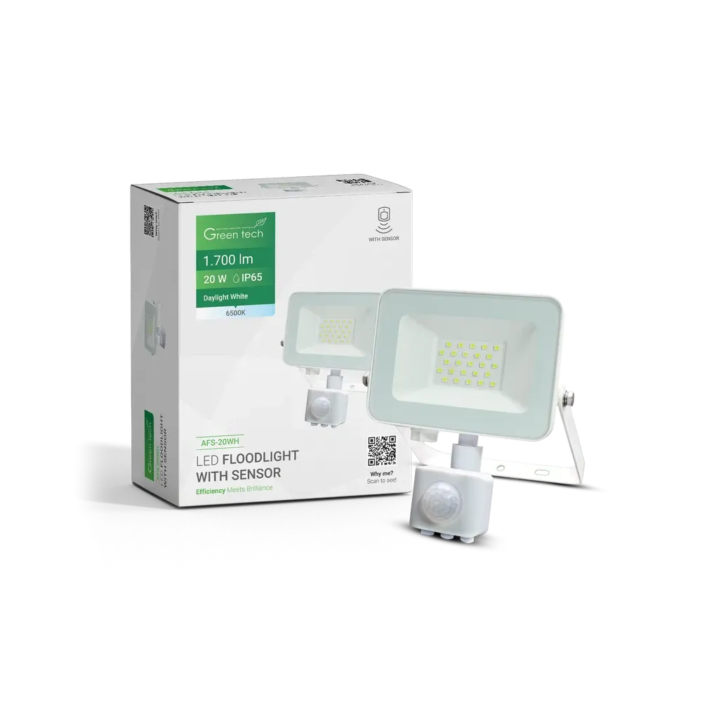 LED reflektor s senzorjem Green Tech 1700 lm, 20W, 6500K, IP65, bel