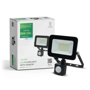 LED reflektor s senzorjem Green Tech 1700 lm, 20W, 6500K, IP65, črn