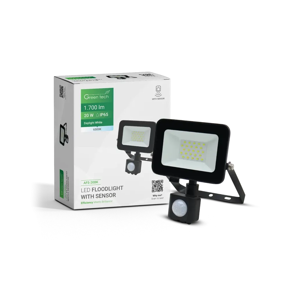 LED Floodlight with Sensor Green Tech 1700 lm, 20W, 6500K, IP65, Black