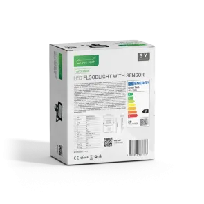 LED Floodlight with Sensor Green Tech 1700 lm, 20W, 6500K, IP65, Black