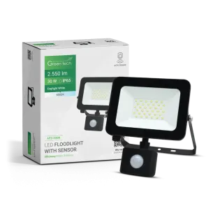 LED reflektor s senzorjem Green Tech 2550 lm, 30W, 6500K, IP65, črn
