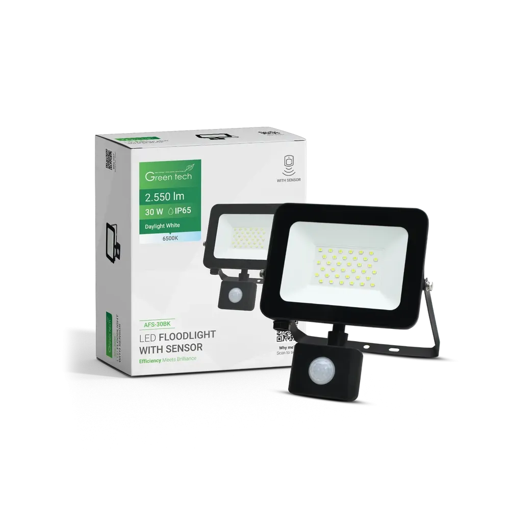 LED Floodlight with Sensor Green Tech 2550 lm, 30W, 6500K, IP65, Black