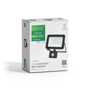LED Floodlight with Sensor Green Tech 2550 lm, 30W, 6500K, IP65, Black