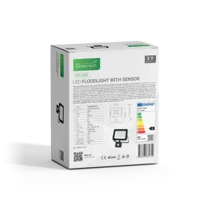 LED Floodlight with Sensor Green Tech 2550 lm, 30W, 6500K, IP65, Black