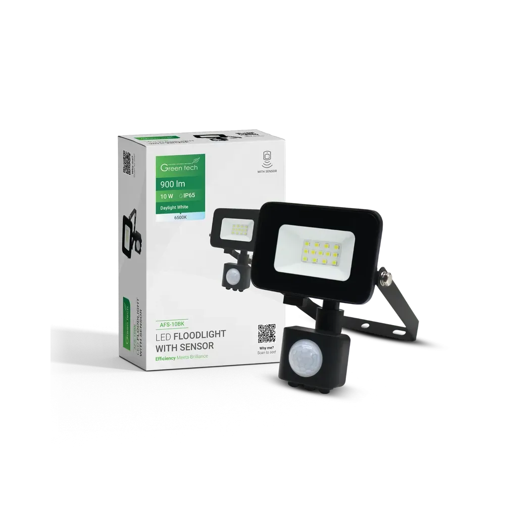 LED reflektor s senzorjem Green Tech 900 lm, 10W, 6500K, IP65, črn