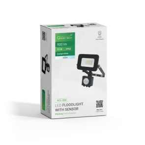 LED reflektor s senzorjem Green Tech 900 lm, 10W, 6500K, IP65, črn